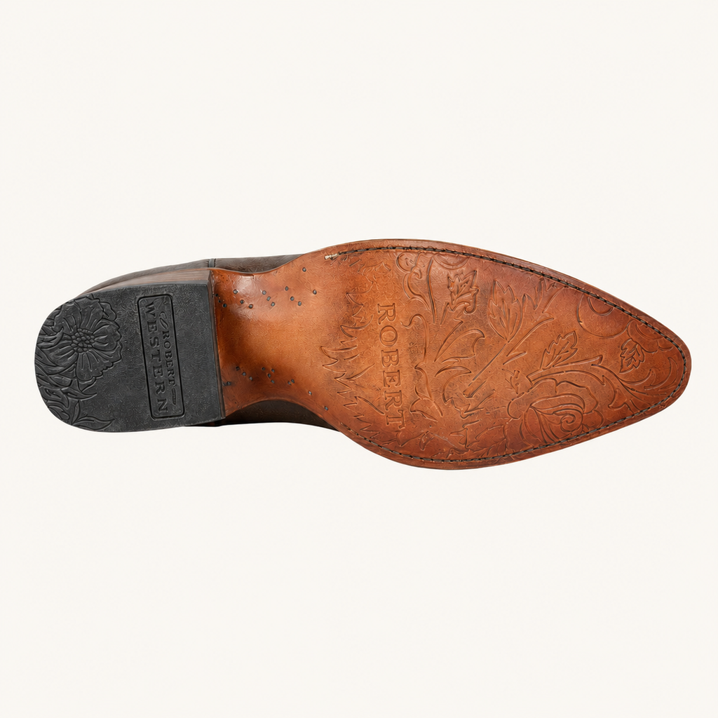 Bota Alta Café con Remaches Oro Estrella — Jr Robert Western