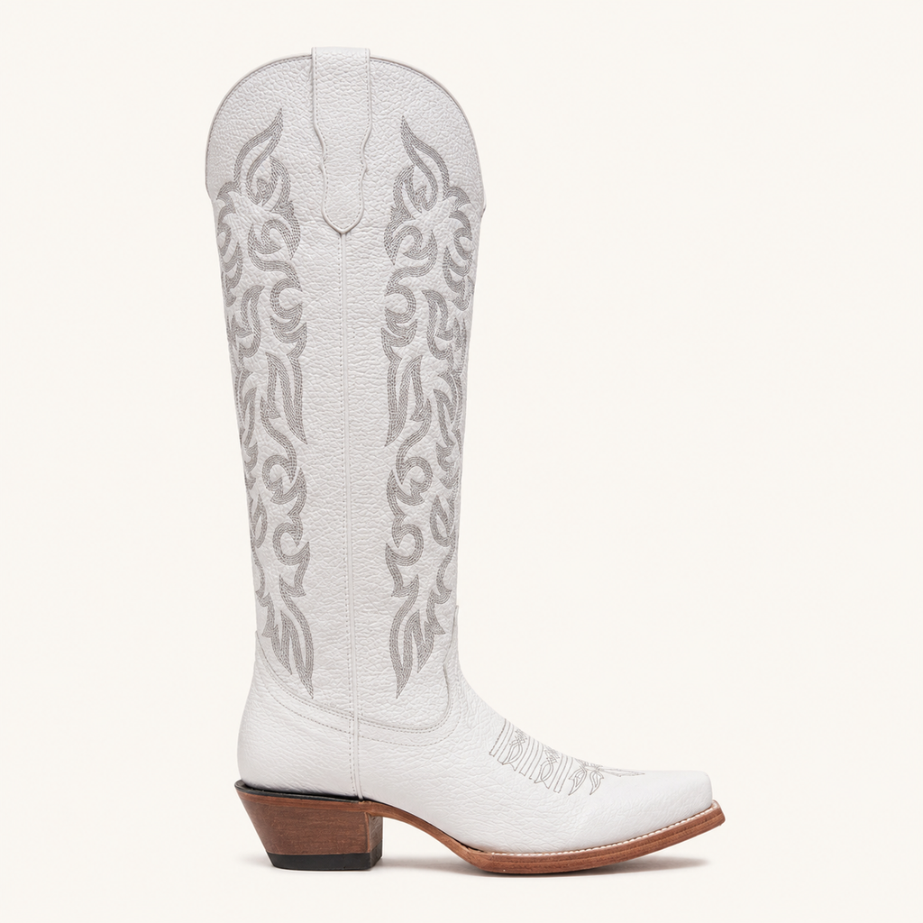 Bota Alta Blanca Bordado Gris Perla — Valentina