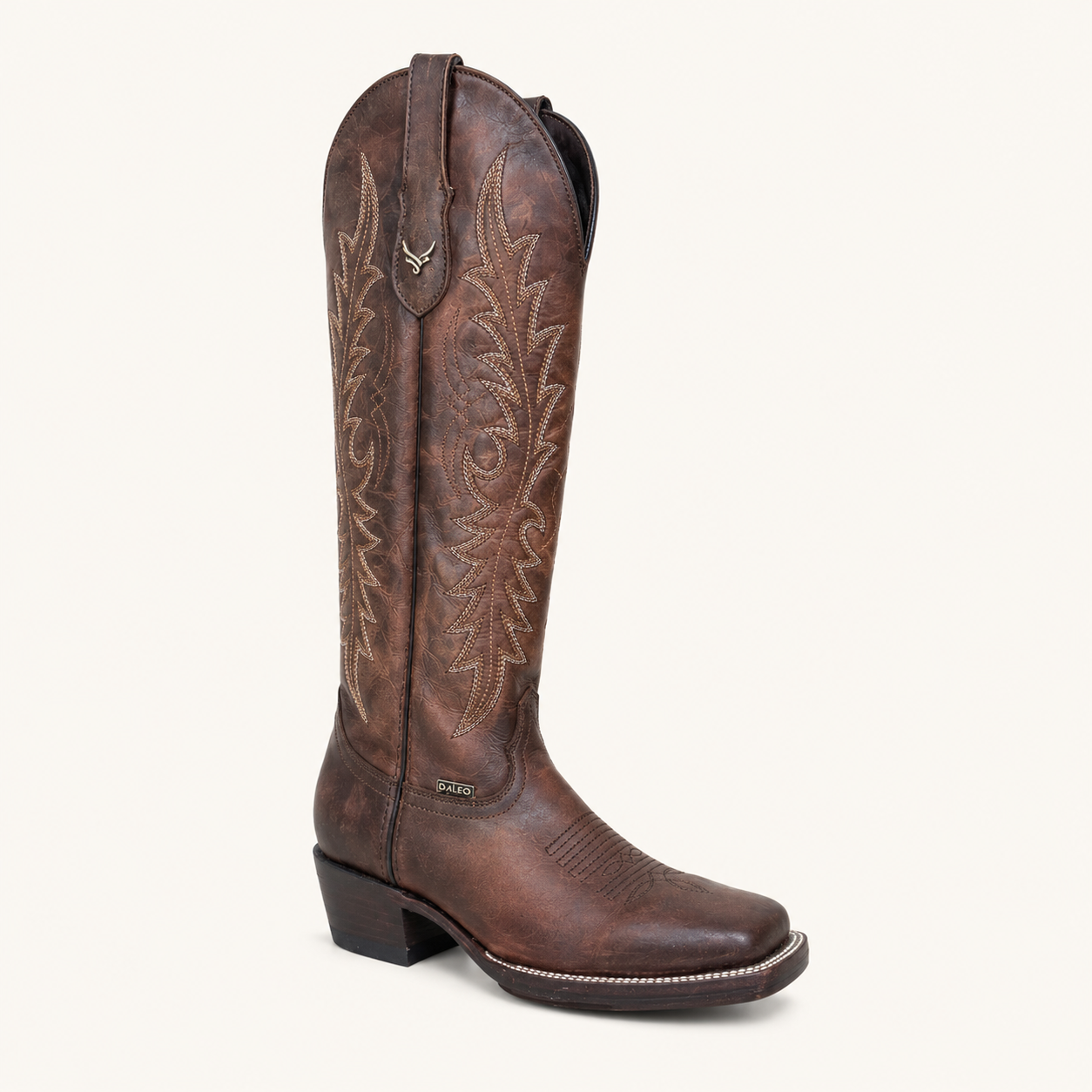 Cognac High Boot with Gold Caramel Embroidery — Daleo