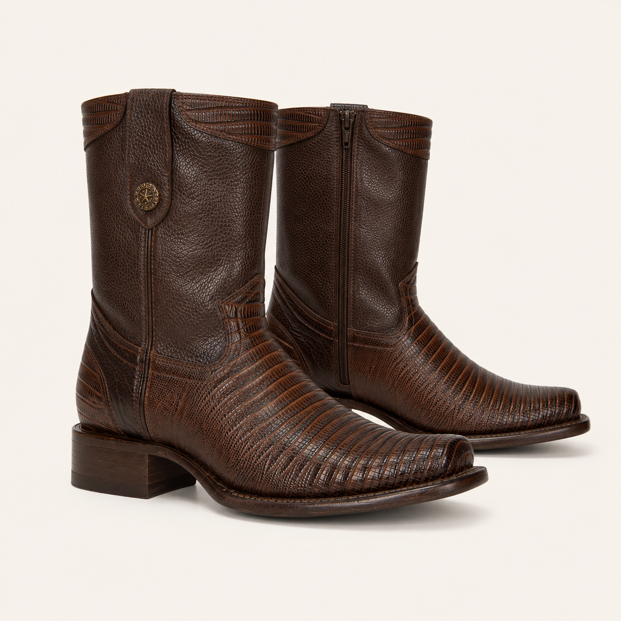 Cognac Lizard-Embossed Boot — Armenta