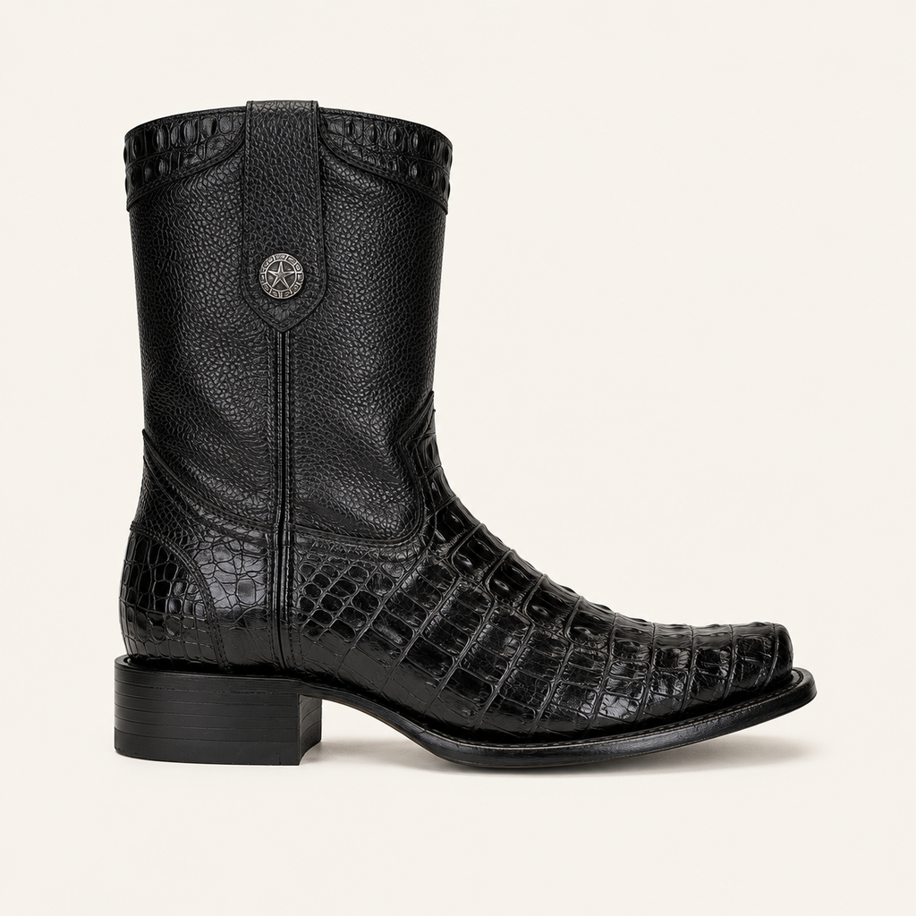 Bota Cocodrilo Grabado Negra Obsidiana — Armenta