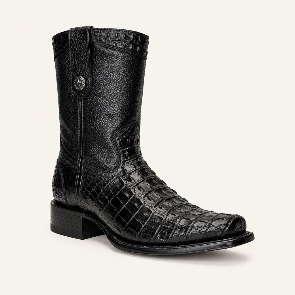 Bota Cocodrilo Grabado Negra Obsidiana — Armenta