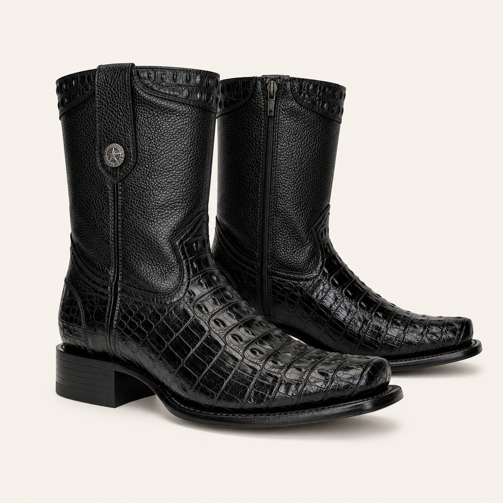 Bota Cocodrilo Grabado Negra Obsidiana — Armenta