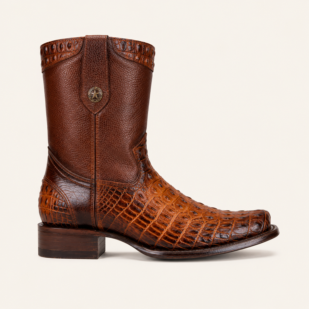 Bota Cocodrilo Grabado Coñac Canela — Armenta