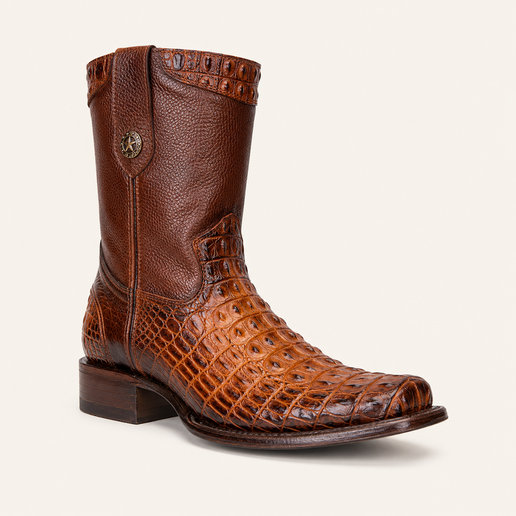 Bota Cocodrilo Grabado Coñac Canela — Armenta
