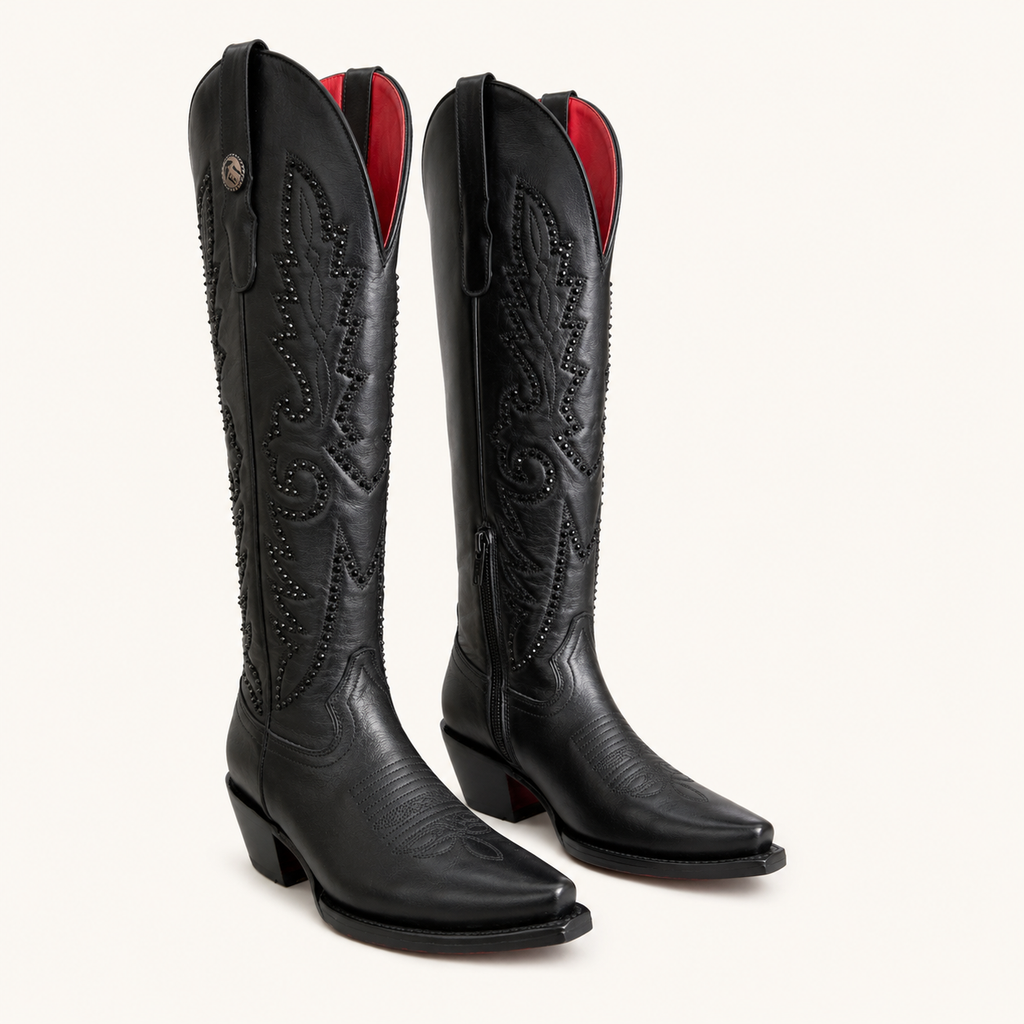 Bota Alta Negra Remaches Obsidiana — Esja Boots
