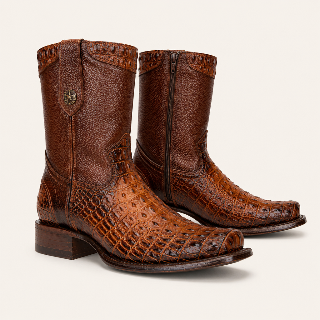 Bota Cocodrilo Grabado Coñac Canela — Armenta