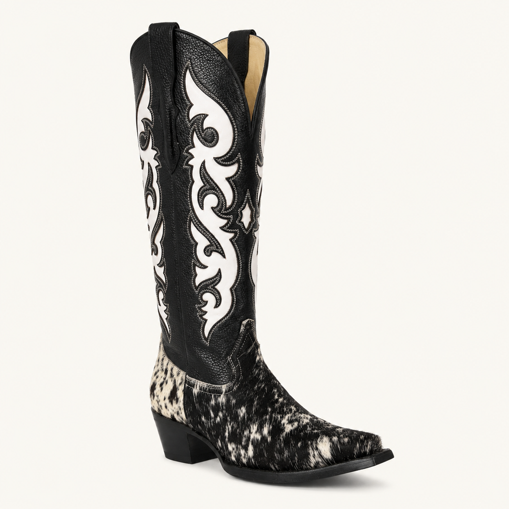 Bota Pelo de Vaca Overlay Blanco Pinta — Forajidas