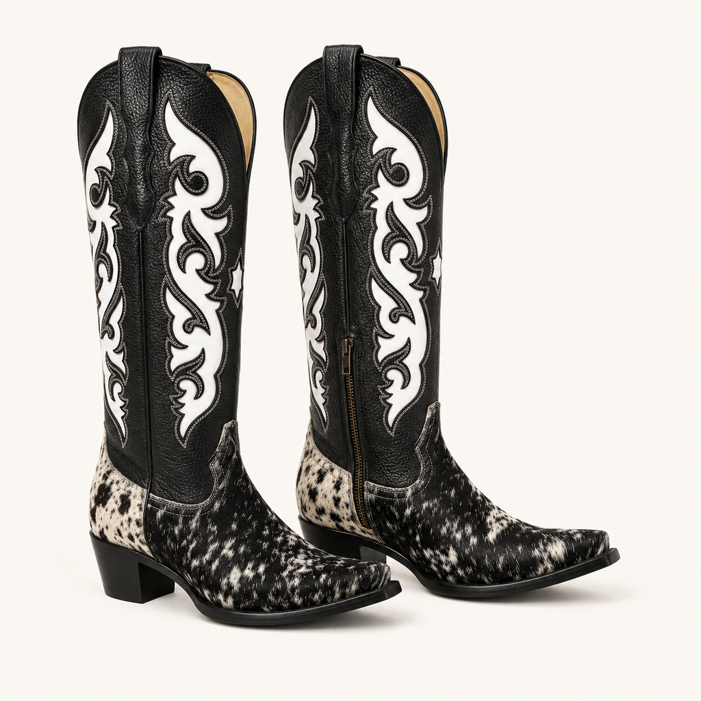 Bota Pelo de Vaca Overlay Blanco Pinta — Forajidas