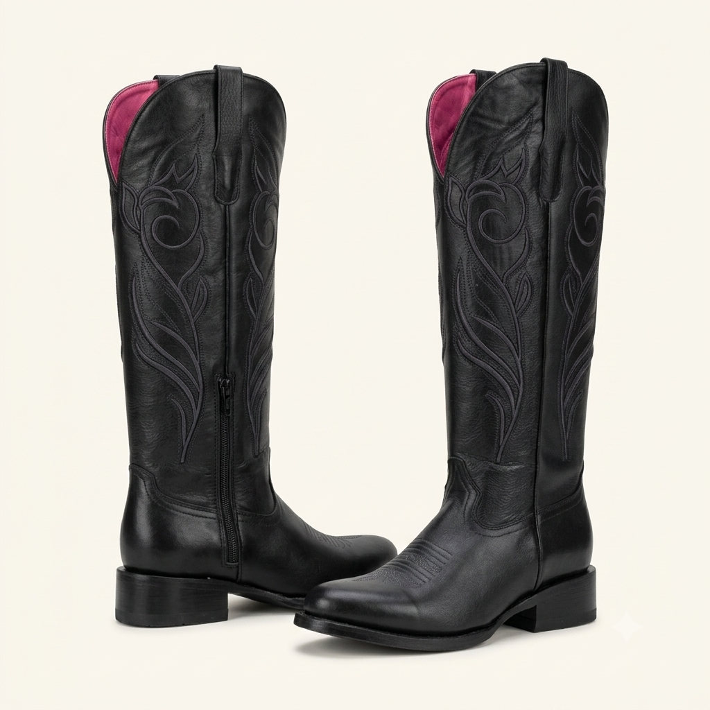Bota Vaquera Alta Negra Medianoche — Virus Western Ladies