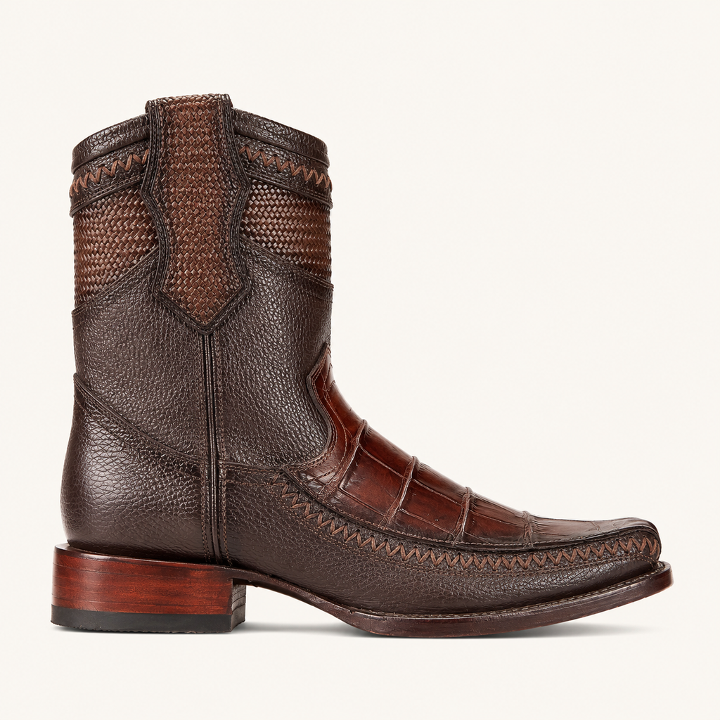Bota Piel de Caimán Tejida Coñac Trenzado — Cabrera