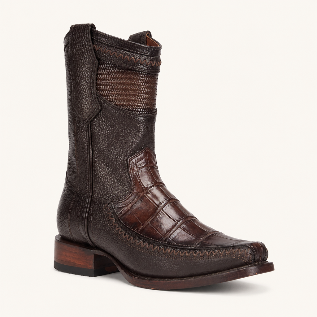 Bota Piel de Caimán Tejida Coñac Trenzado — Cabrera