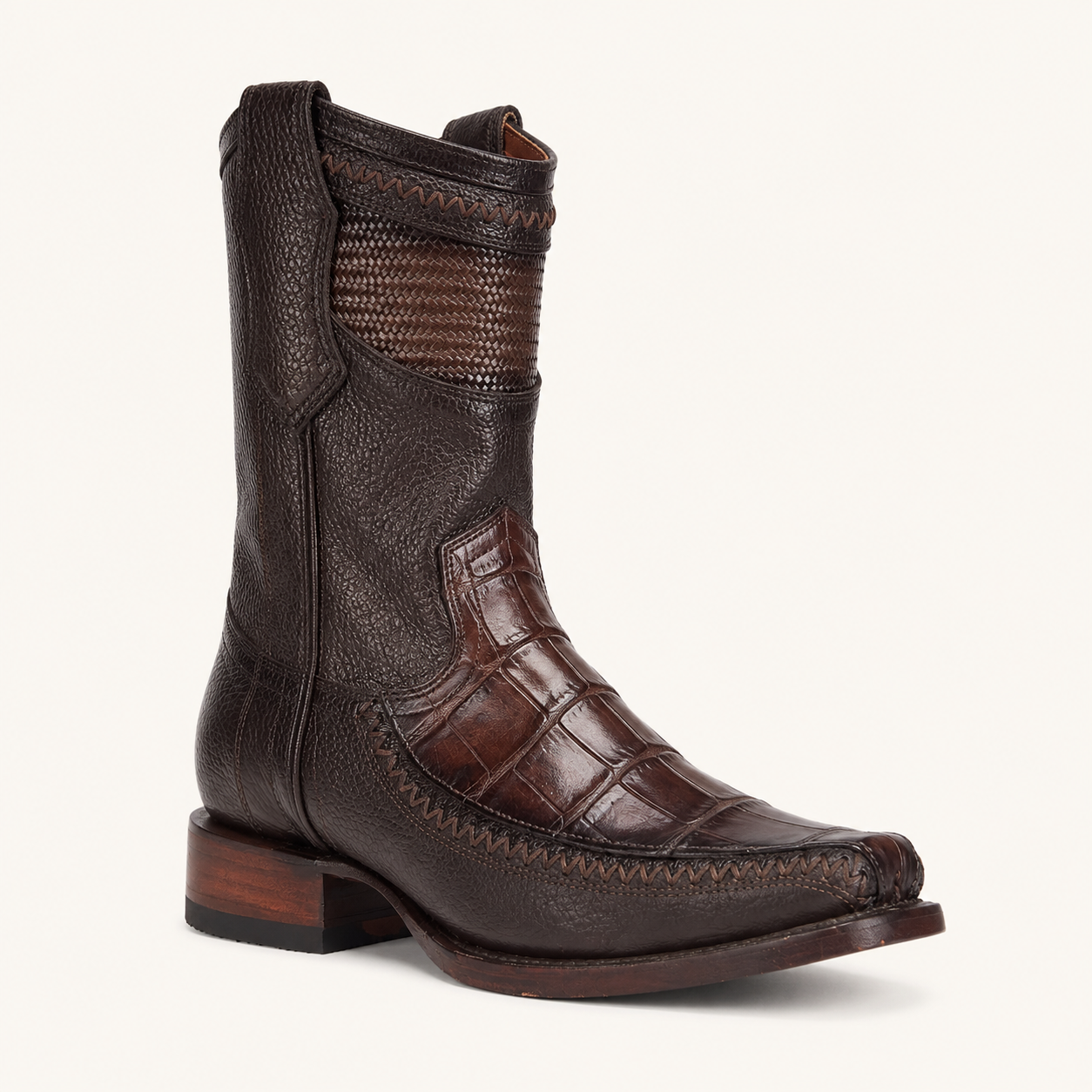 Bota Piel de Caimán Tejida Coñac Trenzado — Cabrera