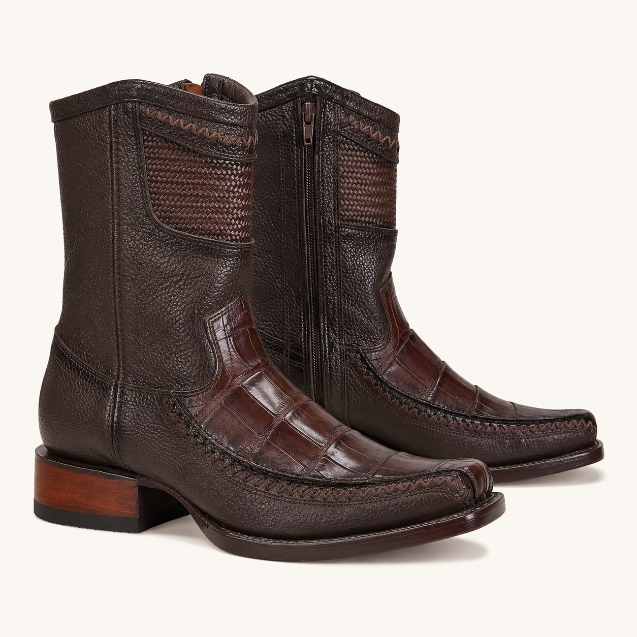 Bota Piel de Caimán Tejida Coñac Trenzado — Cabrera