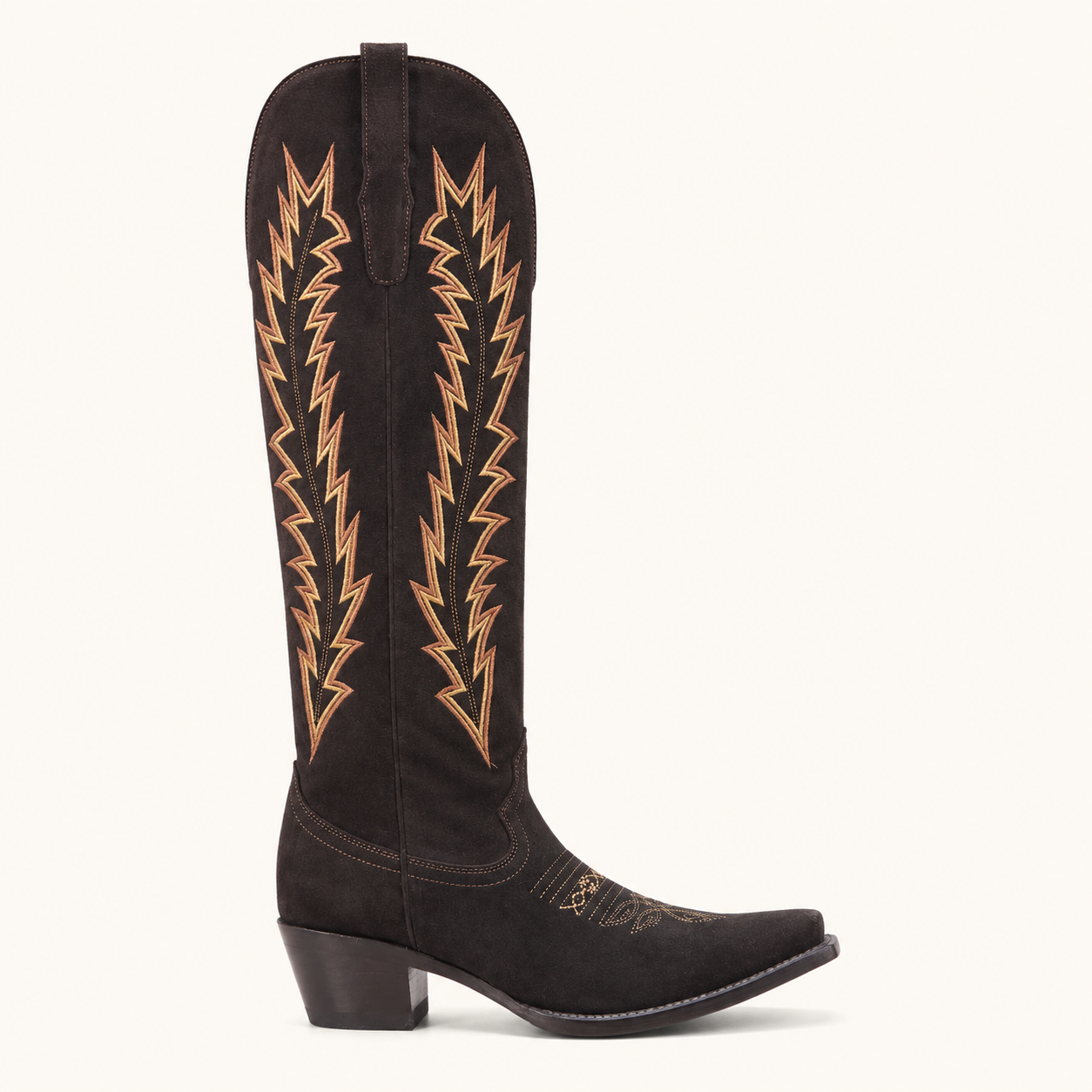 Brown High Boot Embroidered Lightning — Esja Boots