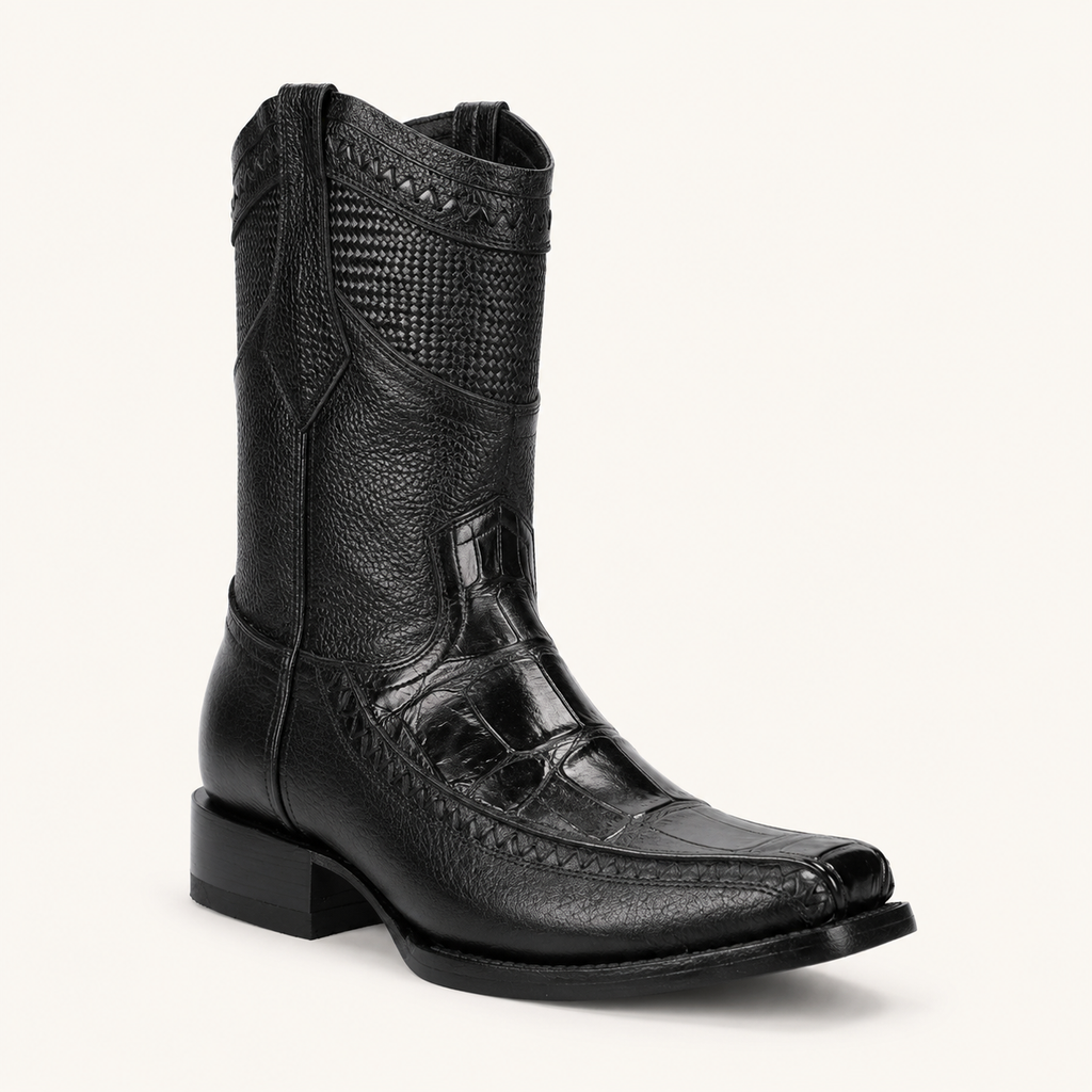 Bota Piel de Caimán Tejida Negra Carbón — Cabrera
