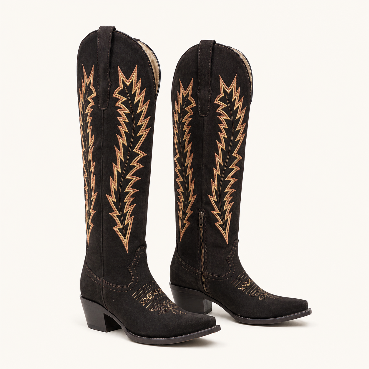 Brown High Boot Embroidered Lightning — Esja Boots