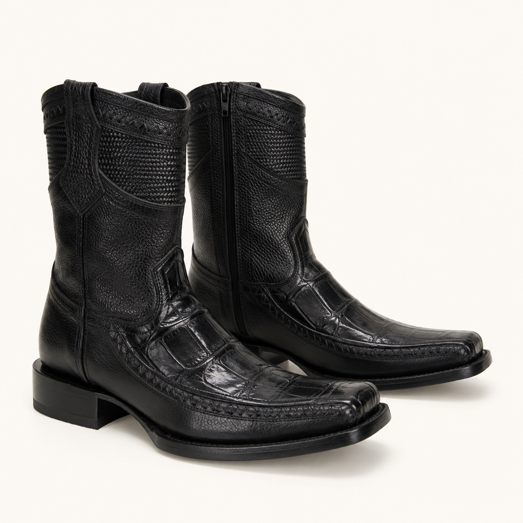 Bota Piel de Caimán Tejida Negra Carbón — Cabrera