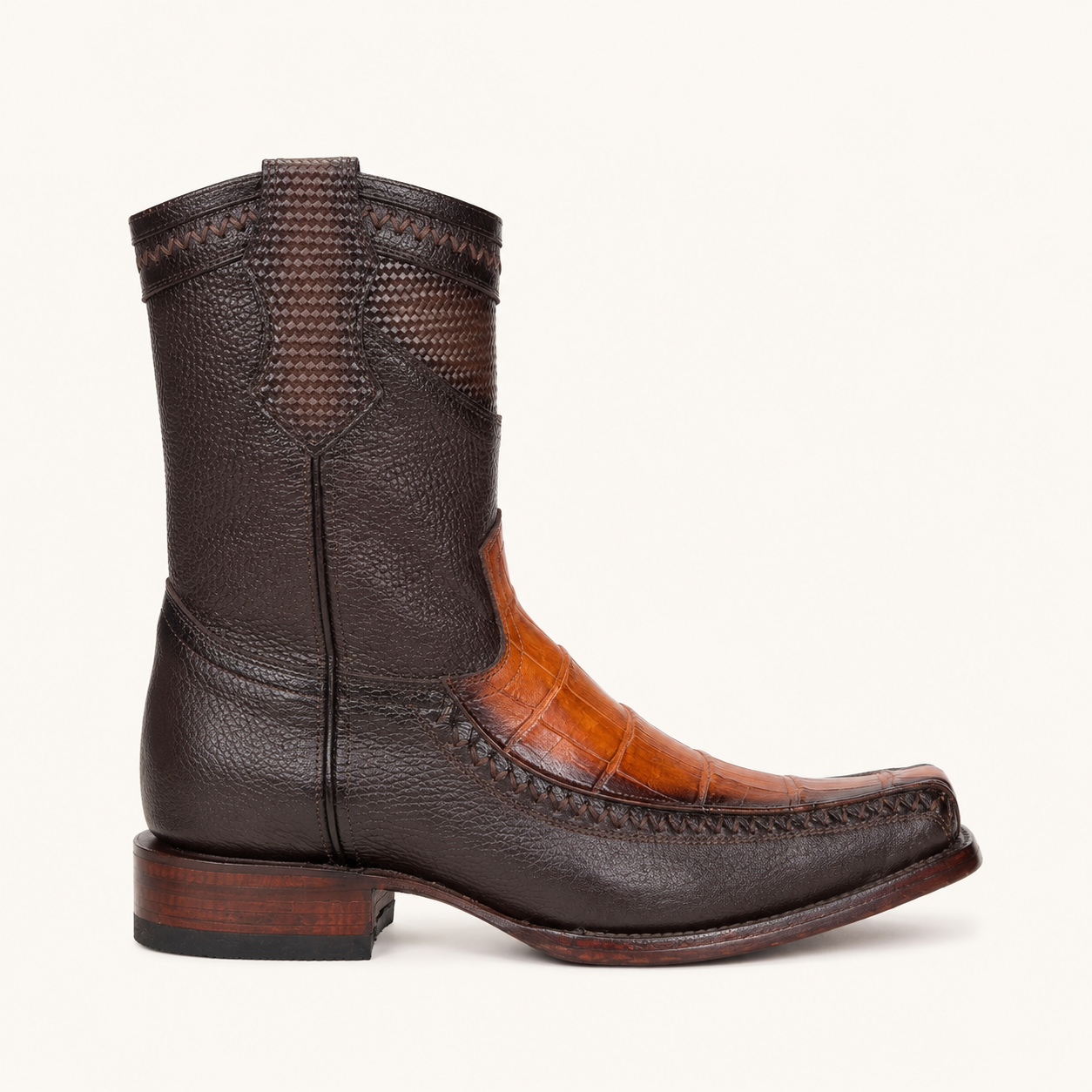 Bota Piel de Caimán Tejida Naranja Quemado Ranchero — Cabrera