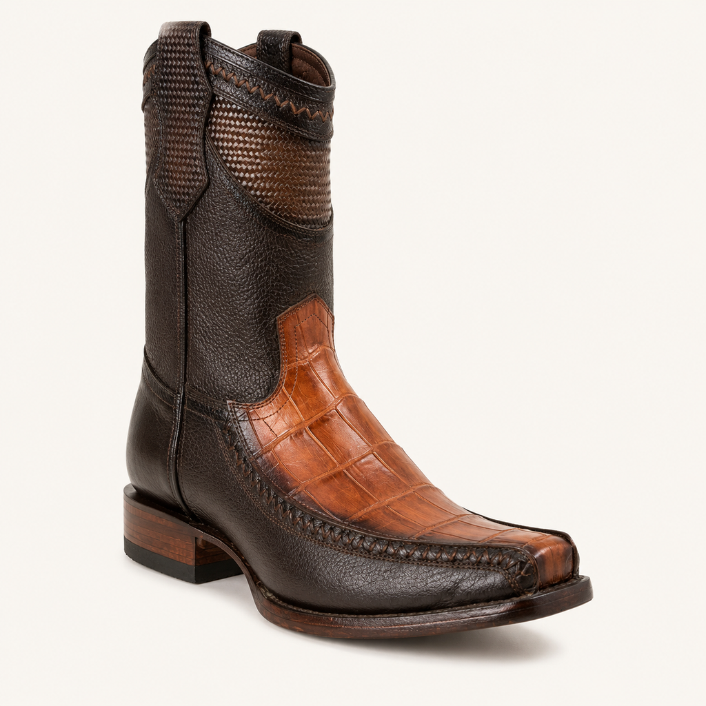 Bota Piel de Caimán Tejida Naranja Quemado Ranchero — Cabrera