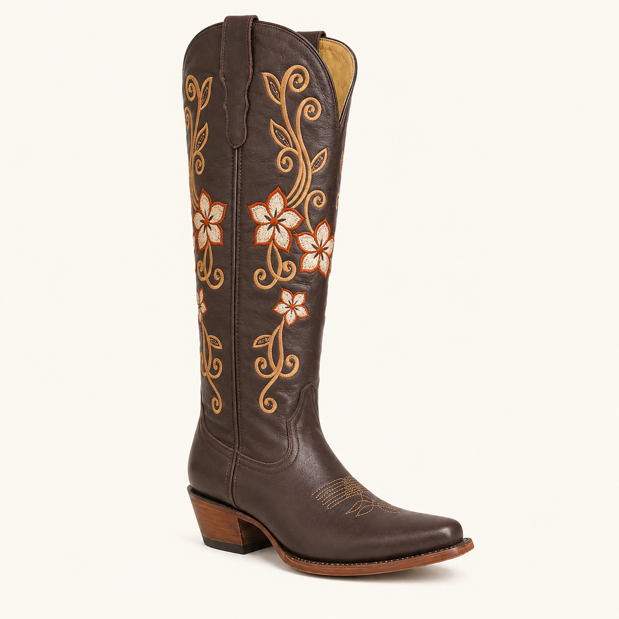 Magnolia Floral Embroidered Coffee Boot — Cruzalta