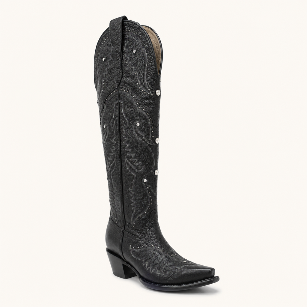 Black High Boot with Diamond Rhinestones — Forajidas
