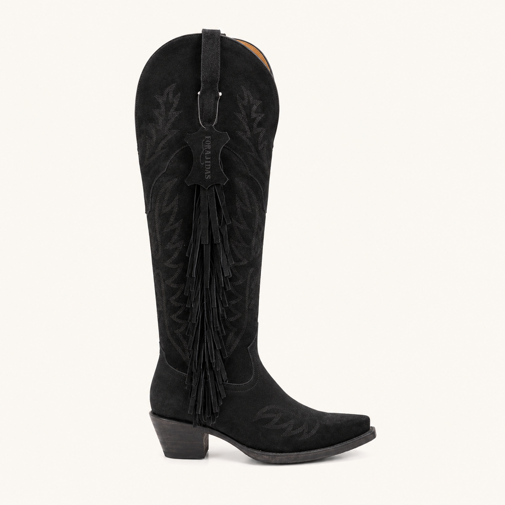 Bota Gamuza Negra con Flecos Rebelde — Forajidas