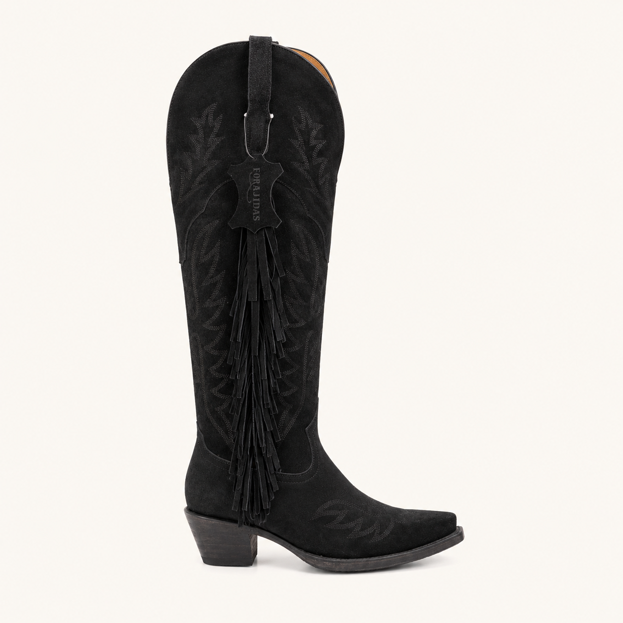 Bota Gamuza Negra con Flecos Rebelde — Forajidas