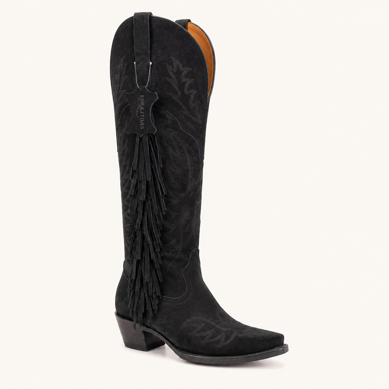 Bota Gamuza Negra con Flecos Rebelde — Forajidas