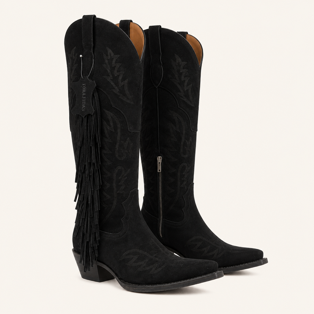 Bota Gamuza Negra con Flecos Rebelde — Forajidas