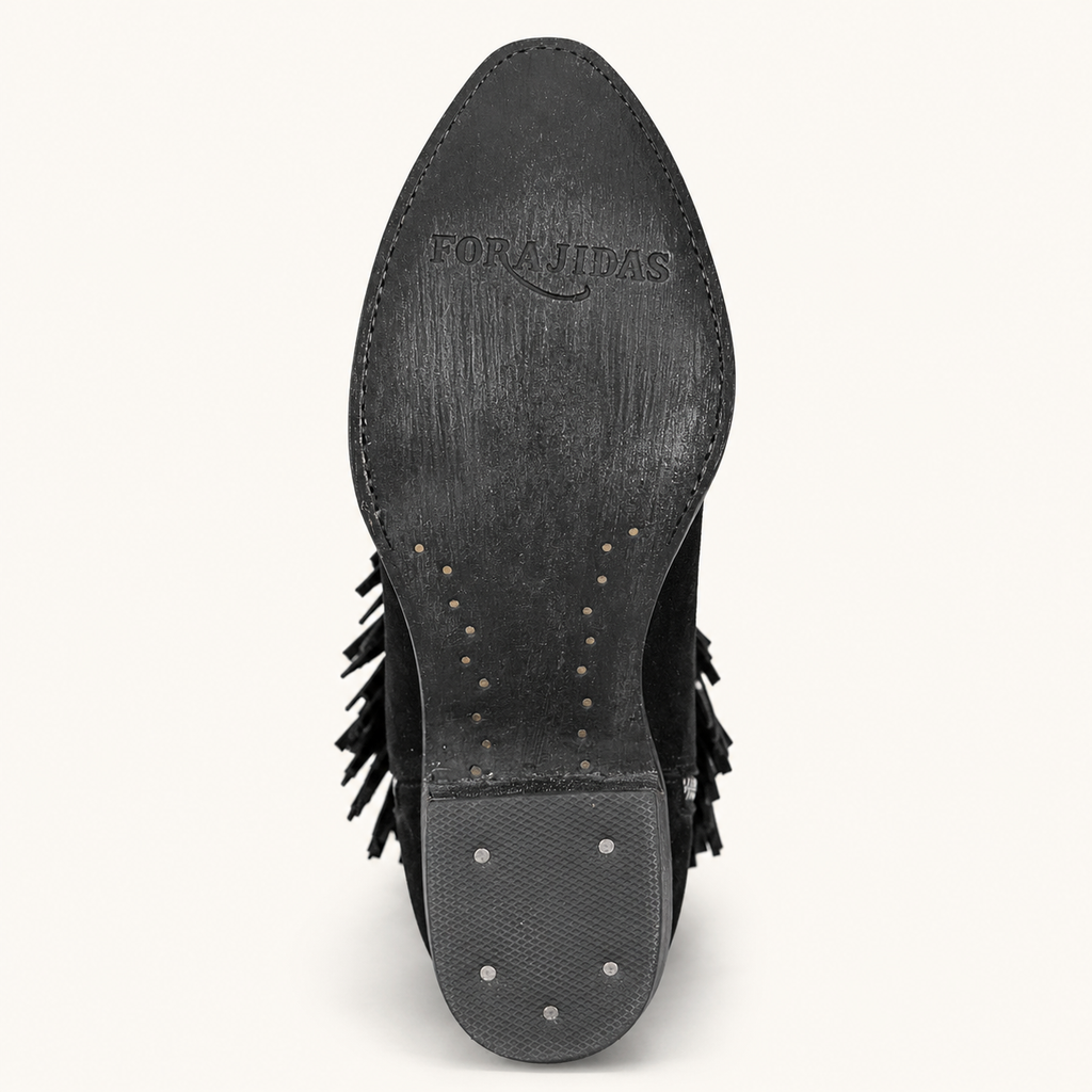 Bota Gamuza Negra con Flecos Rebelde — Forajidas