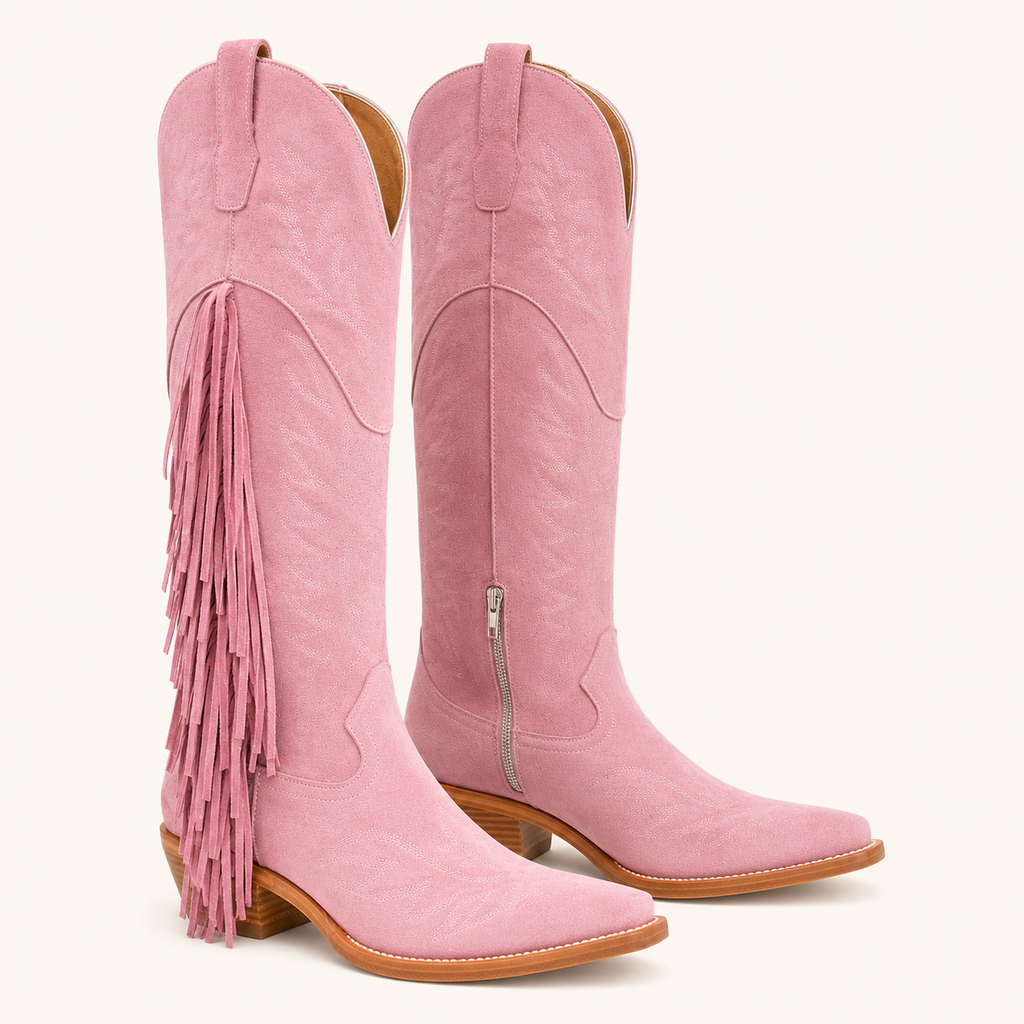 Bota Rosa Pastel con Flecos Algodón — Esja Boots