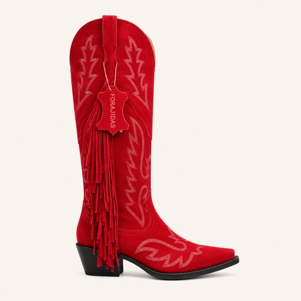 Red Suede Fringe Boot Fire — Forajidas
