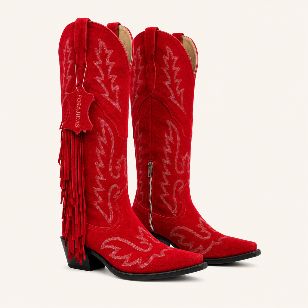 Red Suede Fringe Boot Fire — Forajidas