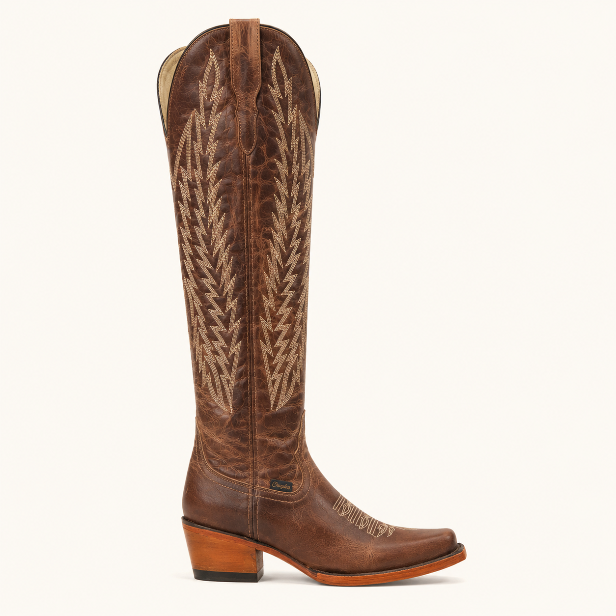 Extra-High Brown Boot with Embroidered Wheat Design — Cruzalta
