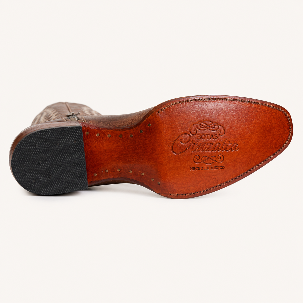 Extra-High Brown Boot with Embroidered Wheat Design — Cruzalta