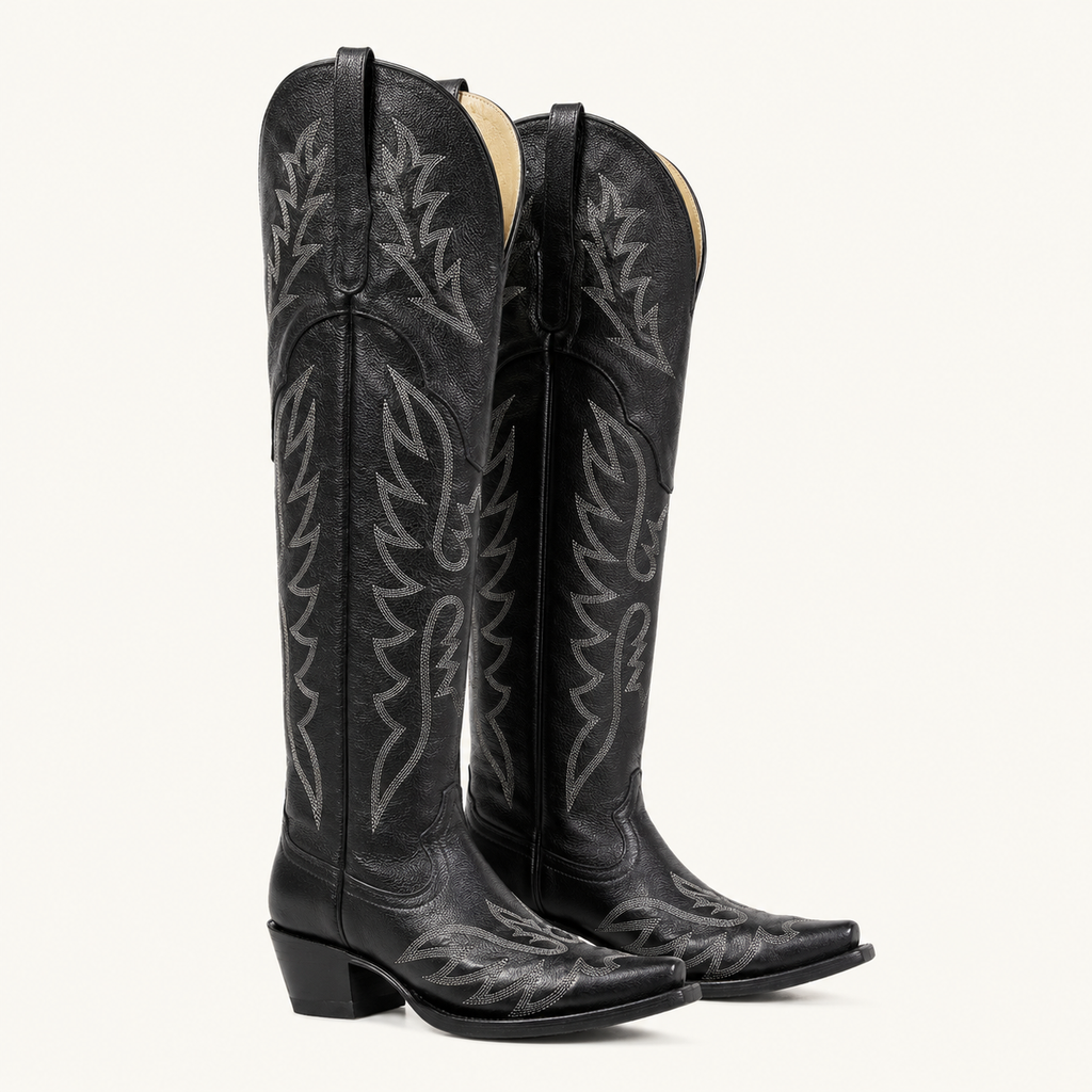 Extra Tall Black Jet Embroidered Boot — Outlaws