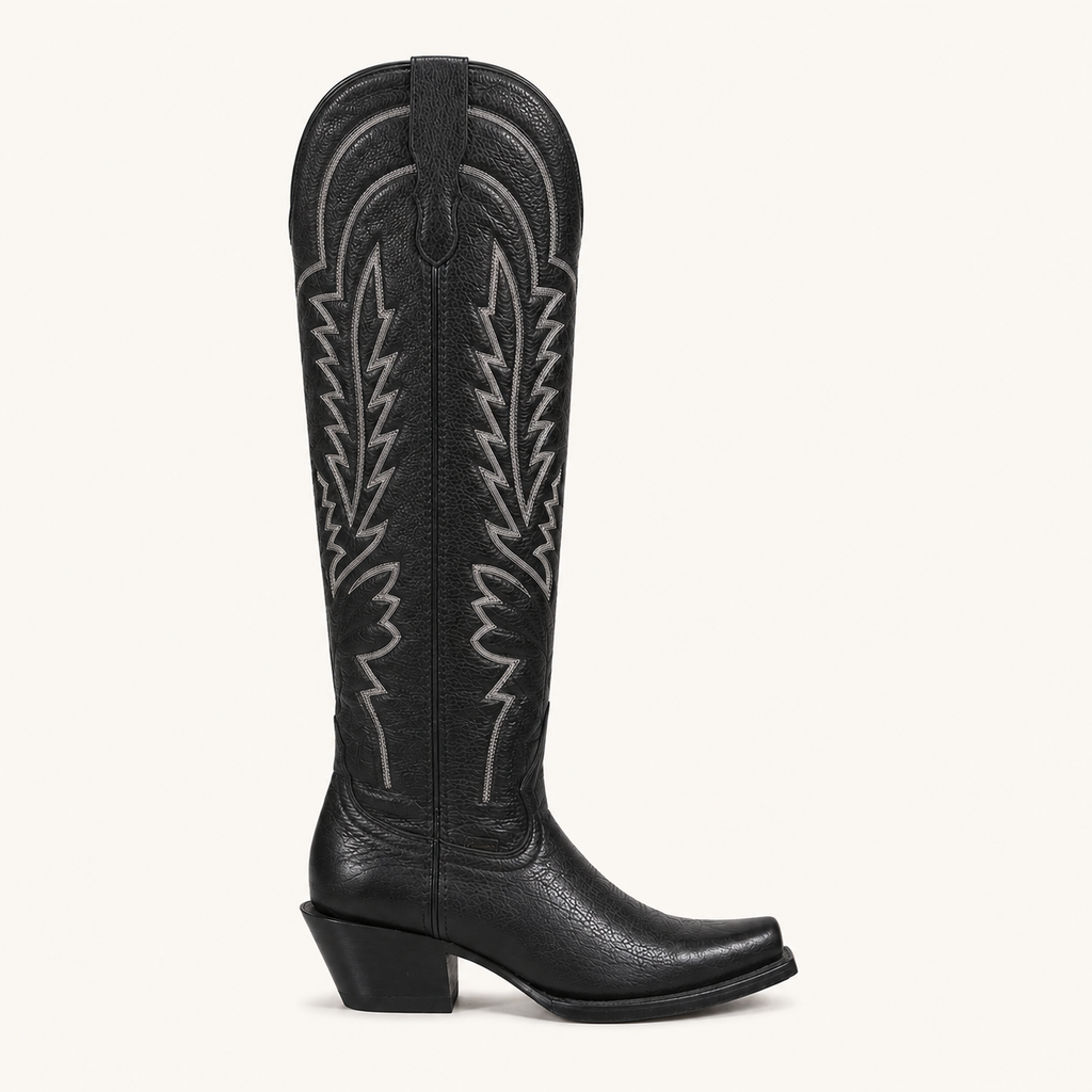 Bota Alta Negra Bordado Blanco Serrana — Cruzalta