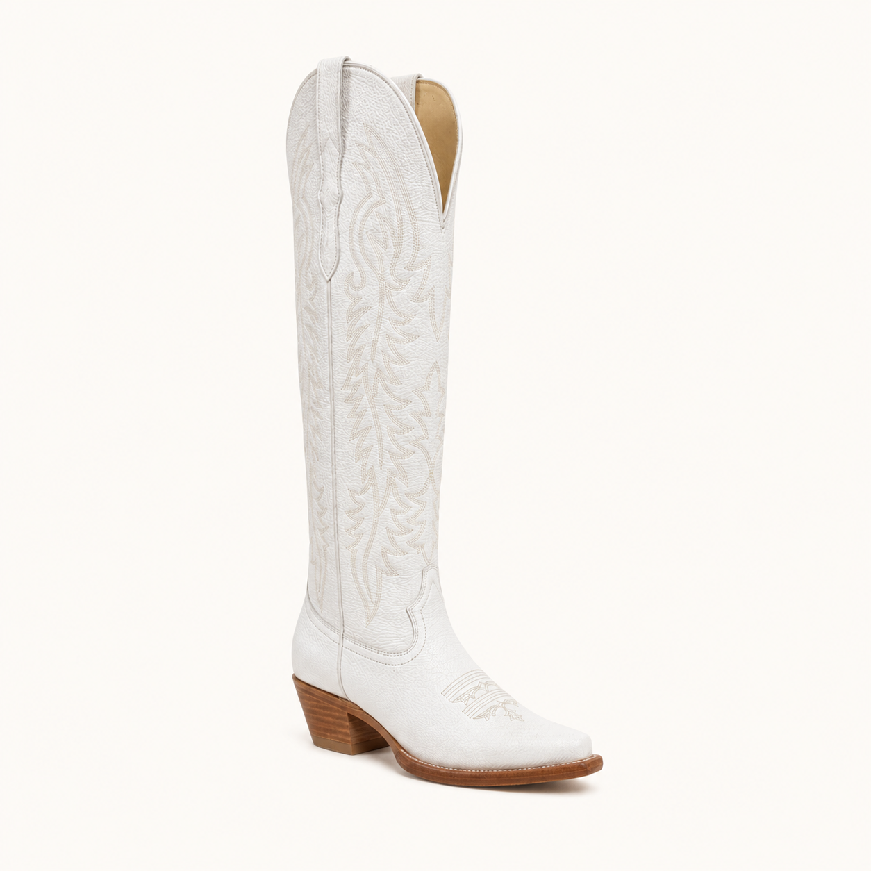 Bota Alta Blanca Bordada Paloma — Forajidas