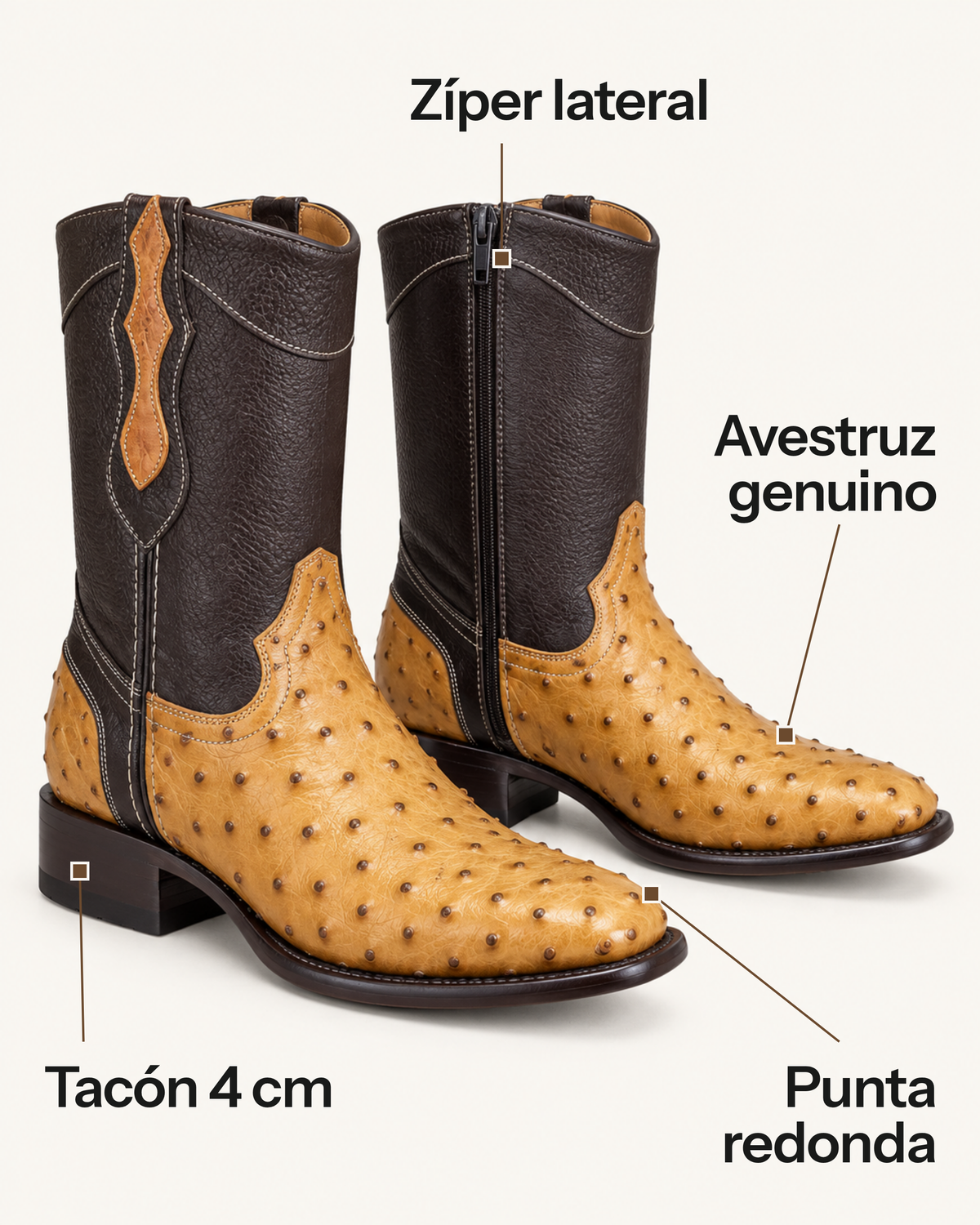 El Mesteño en Piel de Avestruz Miel