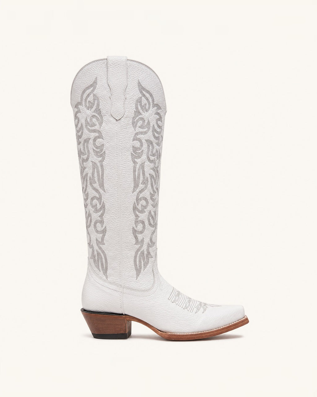 La Perla Tall White Boot with Gray Embroidery