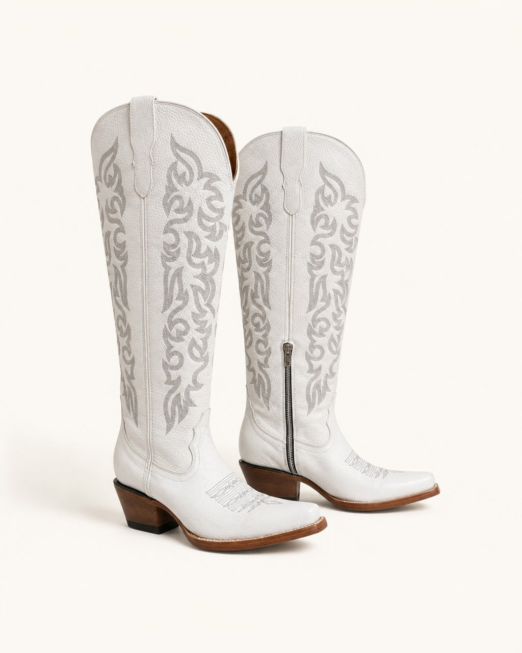 La Perla Tall White Boot with Gray Embroidery